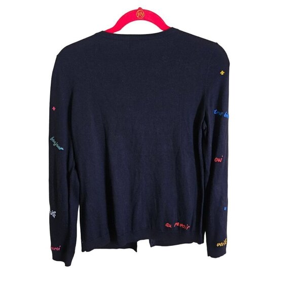 Talbots Charming Embroidered Navy Novelty Cardigan Sweater Size Sp - Picture 3 of 8